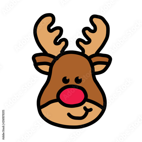 Rudolph the Red-Nosed Reindeer Cute Cartoon Character Isolated on White, Adorable Christmas Holiday Illustration for Winter Celebration and Festive Design