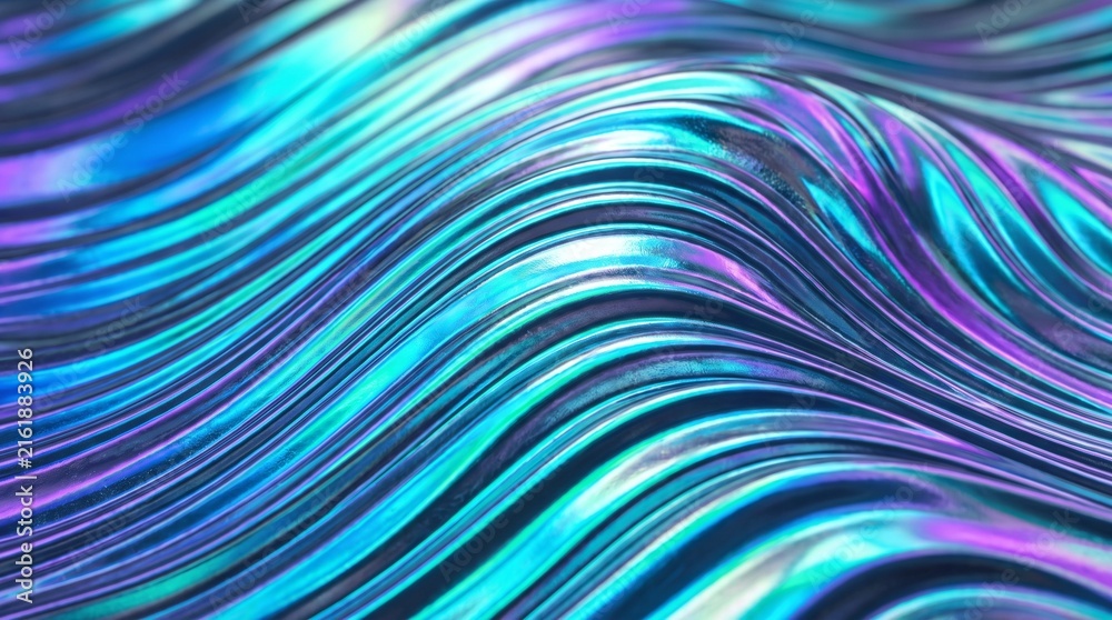 Fototapeta premium Abstract Iridescent Wavy Metallic Surface Background