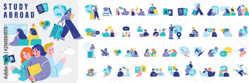 英会話を学ぶ人々のイラストセット