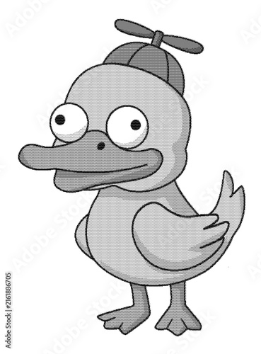 Cute duck character standing black illustration
