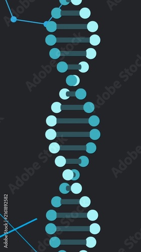 Animation of scientific data processing and dna strands spinning