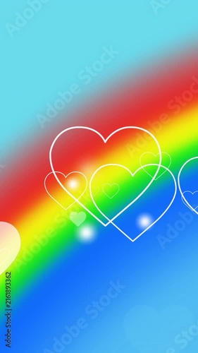 Animation of hearts over rainbow background