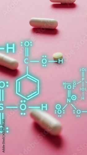 Animation of chemical structures over pills