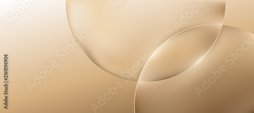 Abstract golden metallic liquid gradient background with glass spheres and curved 3d shapes