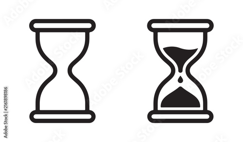 Hourglass timer symbols in minimal black outline and silhouette style. Perfect for time, waiting, deadline, countdown, productivity and digital interface projects.
