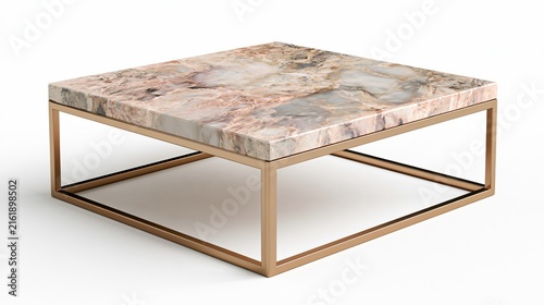 Sleek Marble Top Coffee Table with Metal Frame Isolated on White Background