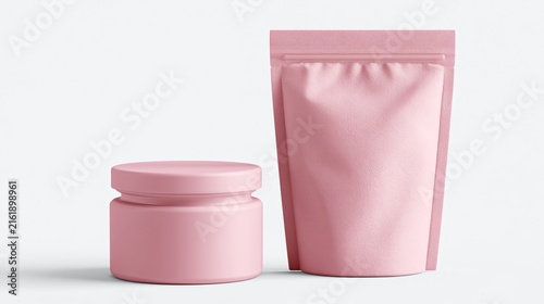 Luxurious Pink Cosmetic Packaging Mockup with Jar and Stand-Up Pouch