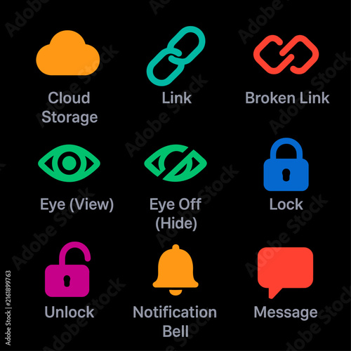 Colorful Set of Digital Icons for Web and App Interfaces