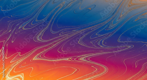 Abstract Marbled Design with Gold Glitter.