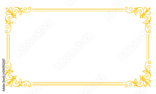 Elegant golden decorative frame with classic floral corners and thin lines for wedding cards and certificates