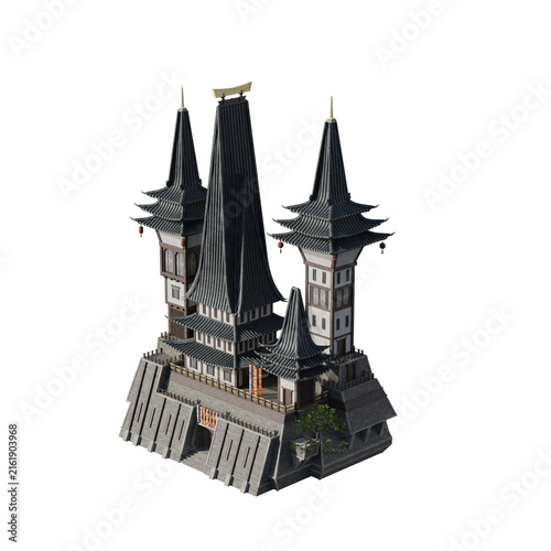 Obraz na plátně A detailed 3D render of a traditional Japanese style castle isolated on white background