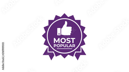 Фотография Purple Badge With Thumbs Up and Most Popular Text
