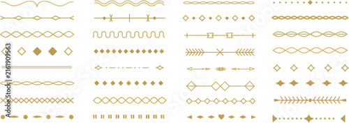 Obraz na płótnie Luxury golden divider collection, elegant calligraphic page accents, geometric rule lines, filigree embellishments isolated on white background stock vector