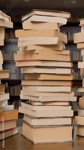 Books Stacks Build Stop Motion Loop in Library vertical video