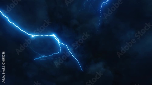 Camera Fly Through 3d animated dark stormy clouds with lightning bolts background