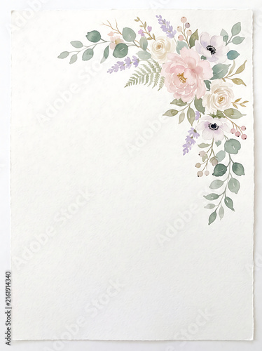 Watercolor Floral Corner Border Frame for Wedding Invitation.