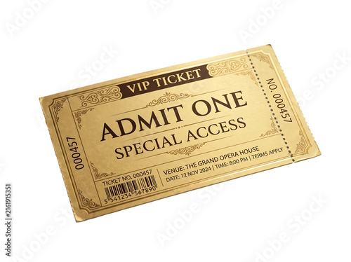 Vintage style vip ticket admit one special access as transparent cutout