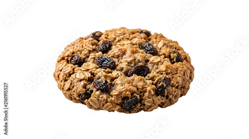 Single delicious oatmeal raisin cookie as isolated object