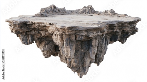 Floating Platform with Jagged Rock Edges Isolated on White Background