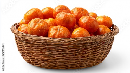 Juicy Ripe Oranges and Mandarins in Fresh Basket Isolated on White Background