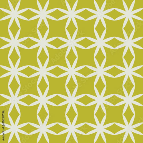 Seamless geometric pattern with white star shapes on green background