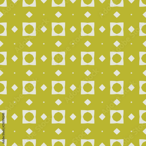 Seamless geometric pattern with squares and circles in green and white