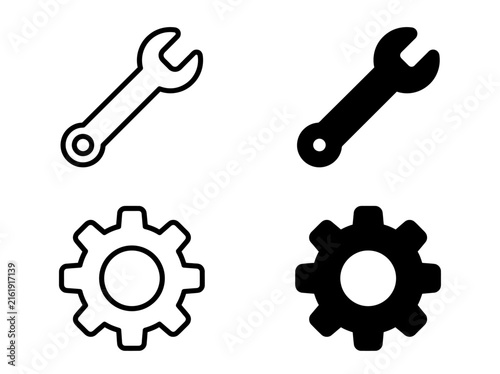 Industrial wrench and mechanical gear technical illustration vector design