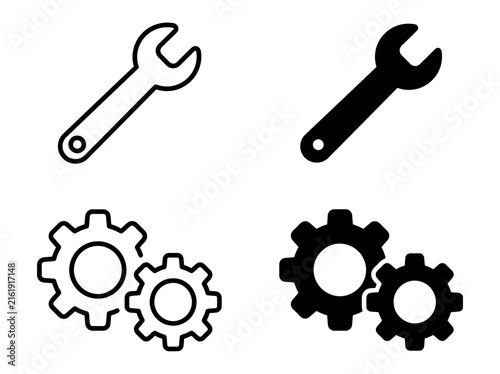Detailed industrial wrench and gear graphic symbol for engineering