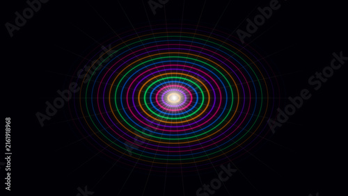 Принти на полотні Digital art of expanding rainbow rings with central glow