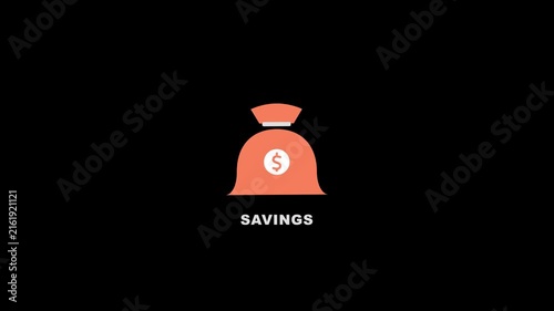 Minimal animated money bag icon representing savings, financial reserves, wealth accumulation and personal money management.