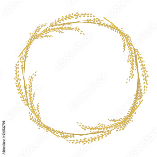 Circular Wreath Frame Made of Golden Rice Stalks Art