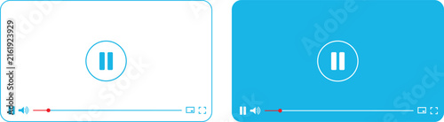 Video player interface icons with pause button and progress bar in blue and white colors for web design