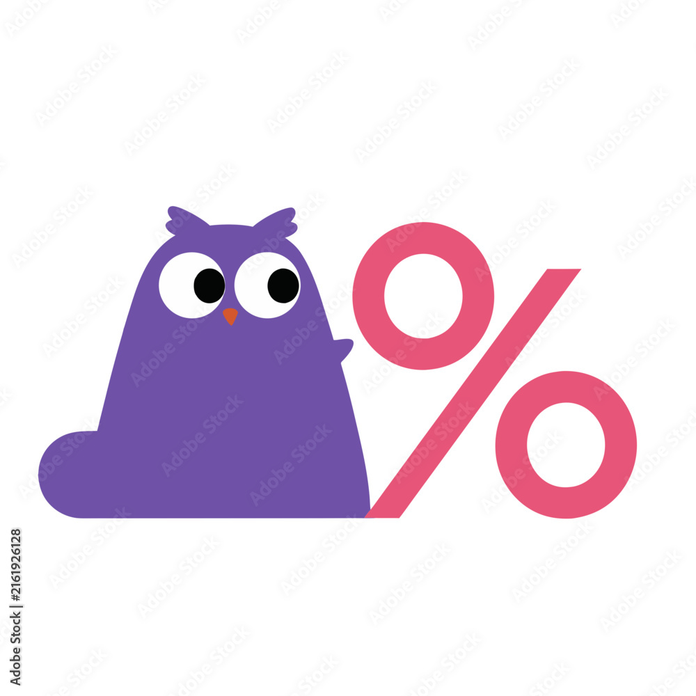Fototapeta premium Purple Owl Character Owl with Interest Percent Cute Mascot Illustration
