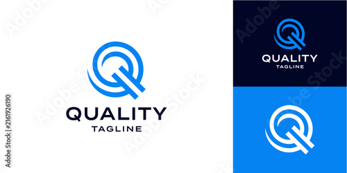 Letter Q logo design with blue concentric circular lines for corporate identity template.
