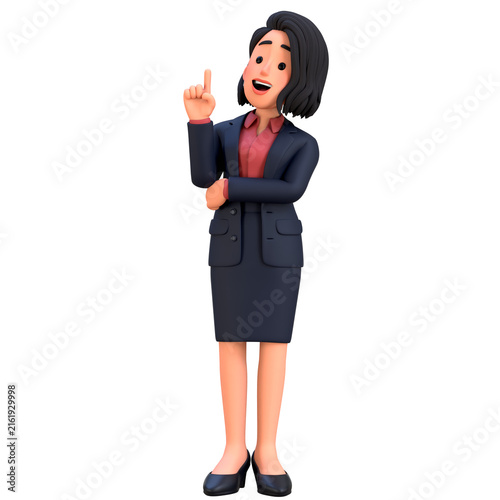3D Professional Businesswoman Character Pointing Upward