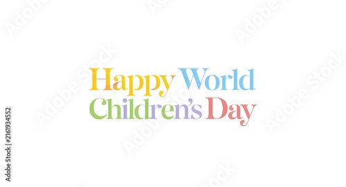 Colorful Happy World Children's Day Text on White Background