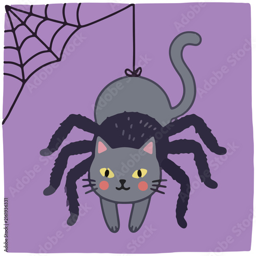 Cat In Spider Costume Hanging From Web Kawaii Halloween