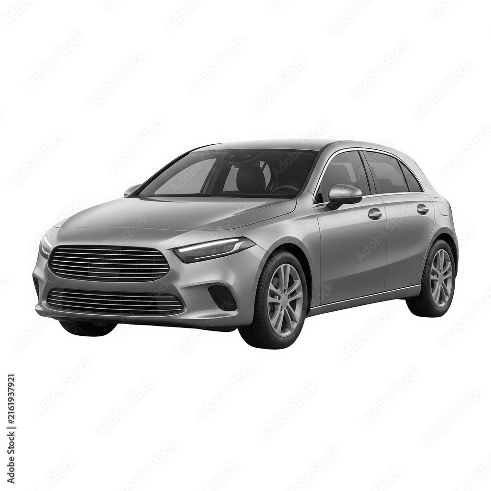Naklejka premium Modern silver compact hatchback car isolated on white background with multiple views with displays modern close up transportation automobile