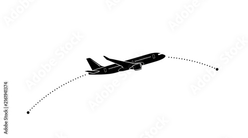 Airplane flying with dotted flight path