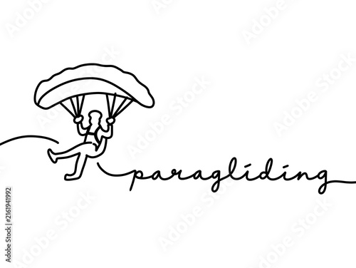 Minimalist line art of paraglider with handwritten text