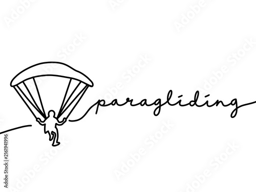 Minimalist line art of paraglider with handwritten text