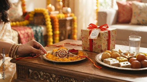 Indian Festival Sweets With Traditional Gift Box and Decorative Celebration