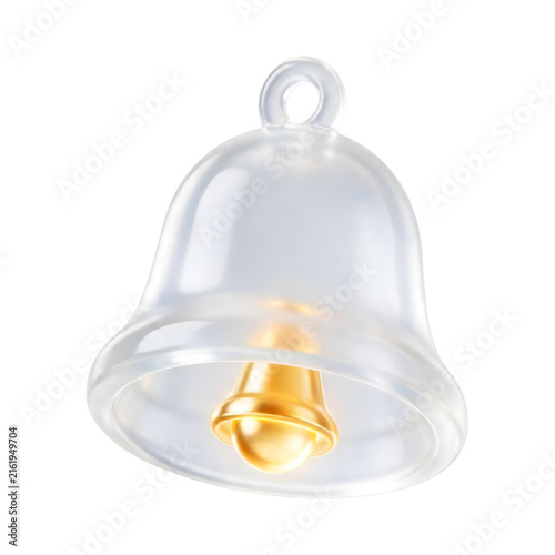Elegant 3D glass bell icon with a golden center for notifications isolated on white, transparent background