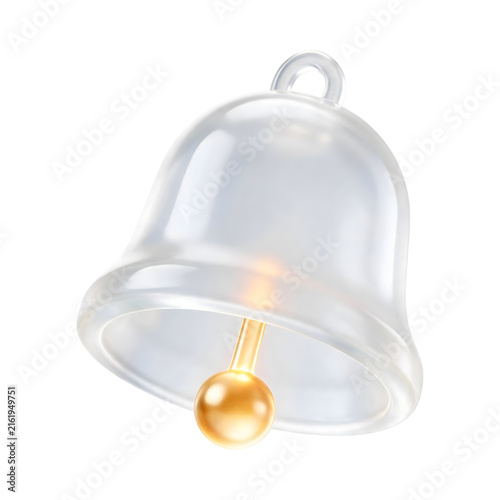 Elegant 3D glass bell icon with a golden center for notifications isolated on white, transparent background