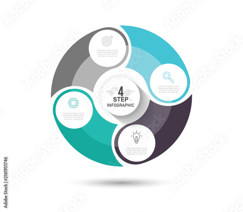 Business infographic circle process chart diagram vector.  Business concept with data processes. Vector infographic template with 4 options diagram. segments for workflow presentation data 