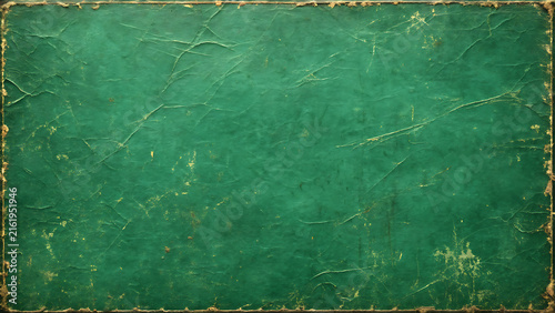 Old vintage green leather book cover texture with scratches and worn edges, weathered antique surface background