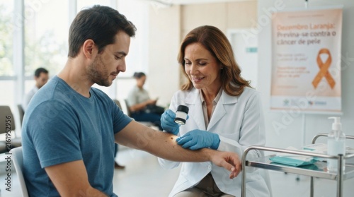 Medical professional drawing blood from young male patient at clinic