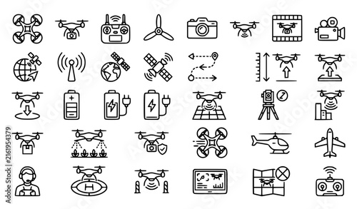 Drone Technology Line Icon Set Editable Stroke Vector Collection for Aviation and Aerial Applications