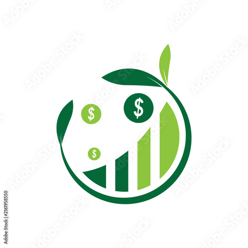 Green finance symbol with dollar sign and leaf logo design