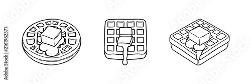 Foto Belgian waffle set with flat 2D illustration of a Belgian waffle with a melting
